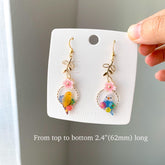 Cherry Blossom and Bird Earrings, Pink Sakura Floral Earrings, Japanese flower and bird earrings, unique dangle